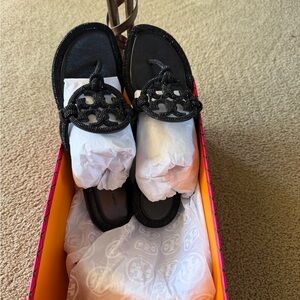 Tory Burch Miller Black Beaded Sandals Size 9